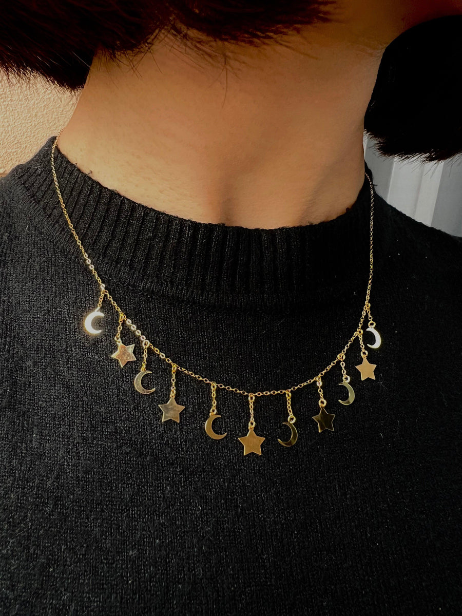 18k Gold Necklace Moon & Star - navidjewellery