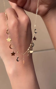 18k Gold Necklace Moon & Star