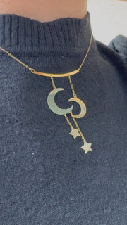 18k Gold Necklace Moon & Star